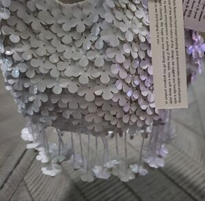 Viral Handmade In India White Dimensional Sequin Mini Hobo Bag Flower Fringe NWT